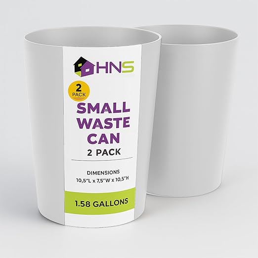 Mini Waste Basket - Pack of 2 Durable Small Plastic Garbage Trash Can Bin - Lidless Open-Top Rectangular Slim Profile for Compact Spaces - Suitable for Home, Bathroom, Office, Bedroom & More, White