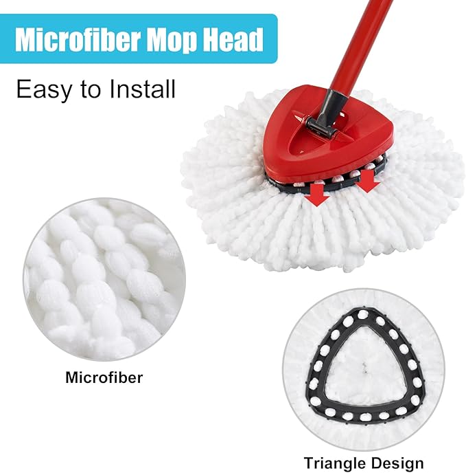 Spin Mop Replace Head, Base, Replacement Handle for OCedar EasyWring 1 Tank System 2 Microfiber Refills, 4-Section Sturdy Iron 30-58in Handle, Mop Head Base and Scrubber