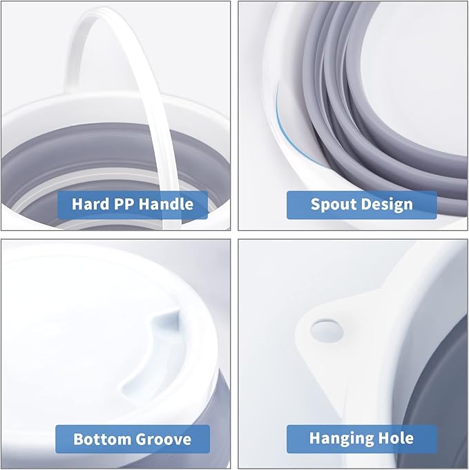 2 Pack Collapsible Buckets 10L 2.6 Gallon Cleaning Bucket Mop Bucket Folding Foldable Portable Small Plastic Water Supplies for Outdoor Garden Camping Fishing Car Wash Space Saving