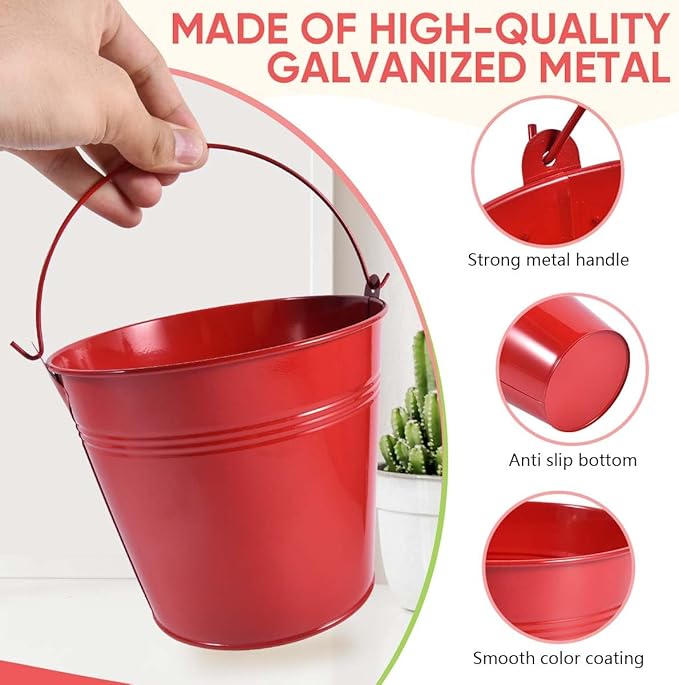 OBTANIM 7 Pack Red Metal Buckets with Handle Galvanized Ice Pails for Plants, Succulents, Party Favors Organizing, Rustic Home Decor or Classrooms Pencil Storage (6 x 4.4 inch)