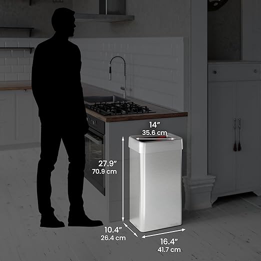 iTouchless 18 Gallon Rectangular Open Top Trash Can and Recycle Bin with Dual AbsorbX Odor Filters, Space-Saving Large Capacity Commercial Grade 68L Receptacle for Home Office, Garage, Stainless Steel