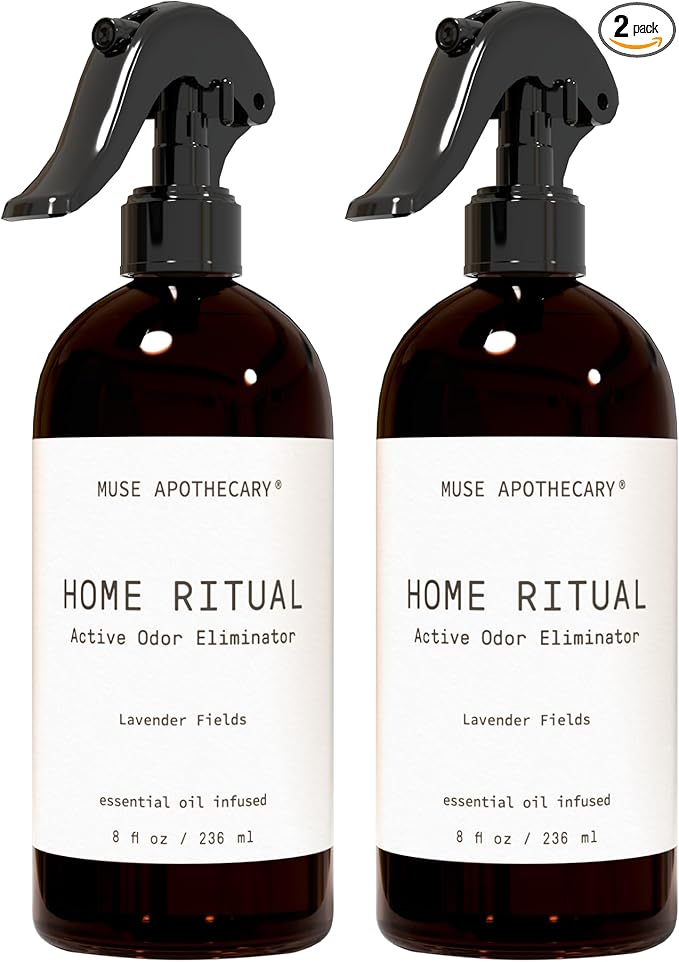 Muse Apothecary Home Ritual Active Odor Eliminator Spray - Furniture Deodorizer Spray & Bathroom Odor Eliminator for Home - Essential Oil Air Freshener - 8oz, Lavender Fields