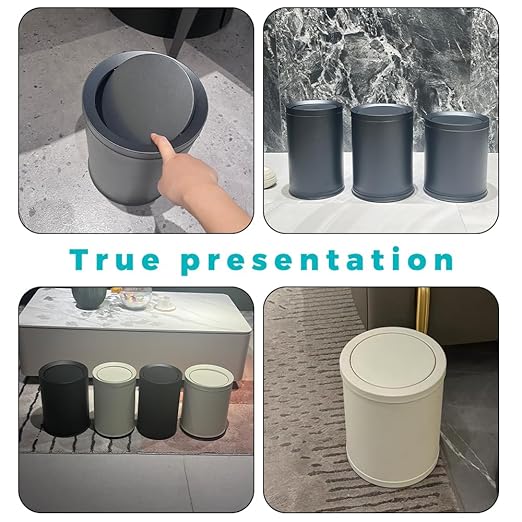 2.6 Gallon/10L Modern Metal Bathroom Trash Can with Lid,Light Luxury,Elegant Waste Basket,Black Garbage Can,for Bathroom,Bedroom,Living Room, Kitchen,Office,Bank (10L-Black)