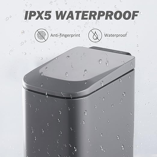 ELPHECO Bathroom Trash Can with Lid Soft Close 1.8 Gallon / 6.8 Liter Stainless Steel Garbage Can Slim Step with Removable Bucket for Bathroom, Office, Bedroom, Matte Grey