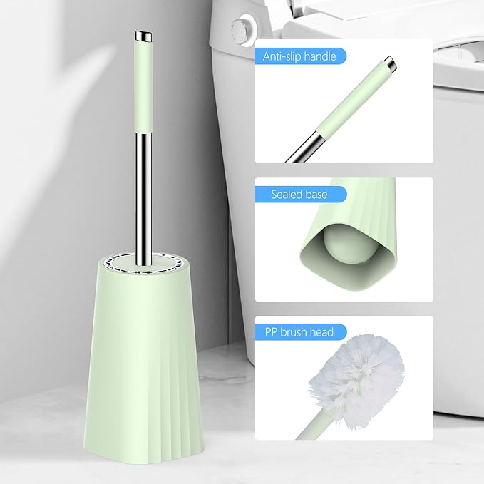 SetSail Toilet Brush, Compact Size Toilet Bowl Brush and Holder Toilet Brushes for Bathroom with Stainless Steel Handle Toilet Cleaner Brush with Durable Scrubbing Bristles, Splash-Proof, Green