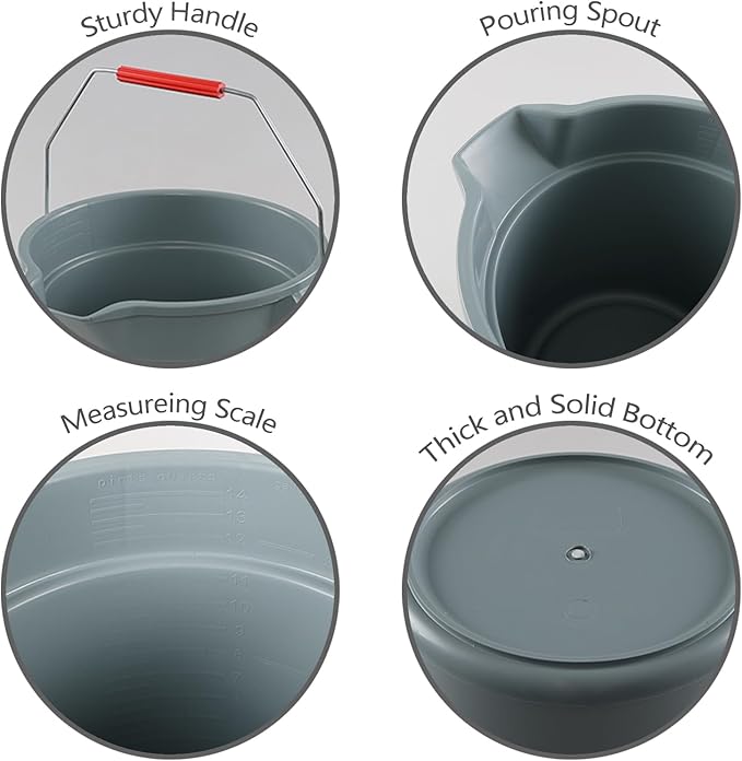 Obstnny 14 Quart Round Cleaning Bucket with Handle, 6 Pack Plastic Heavy Duty Utility Bucket Pail
