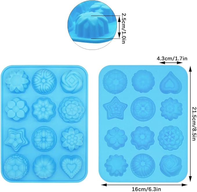 5 Pcs Silicone 3D Flower Shape Chocolate Candy Molds Set, 12 Cavity Non-Stick Food Grade Baking Molds, Ice Cube Trays for Wedding, Festival, Parties