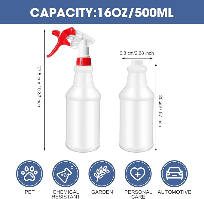 10 Pack Spray Bottles 16 oz Empty Water Spray Bottles for Cleaning Heavy Duty Refillable Squirt ‌Container with Measurements Adjustable Nozzle for Household(Red and White,White Style)