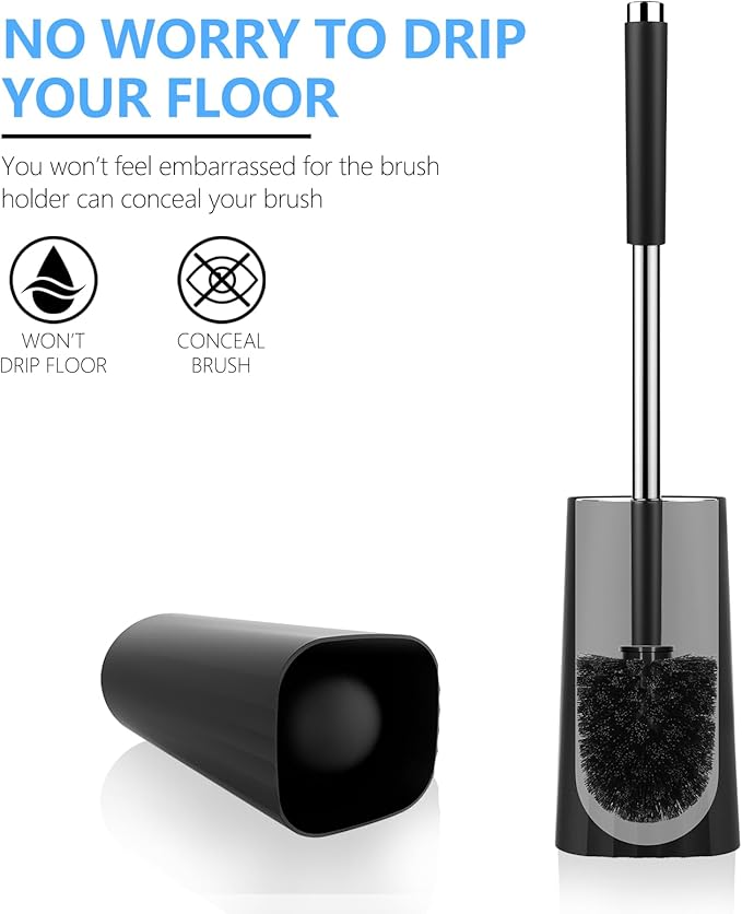 SetSail Toilet Brush, Compact Size Toilet Bowl Brush and Holder Toilet Brushes for Bathroom with Stainless Steel Handle Toilet Cleaner Brush with Durable Scrubbing Bristles, 2 Packs