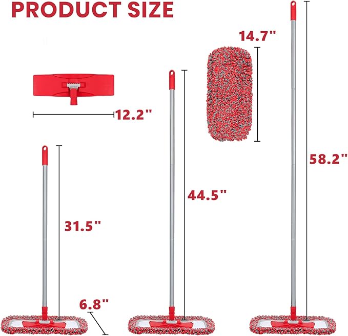 MAVRIZ Dust Mops for Hardwood Floors Cleaning Washable Wet and Dry Mop with 58" Long Handle, Microfiber Mop for Laminate, Vinyl, Wood, Tile Floors