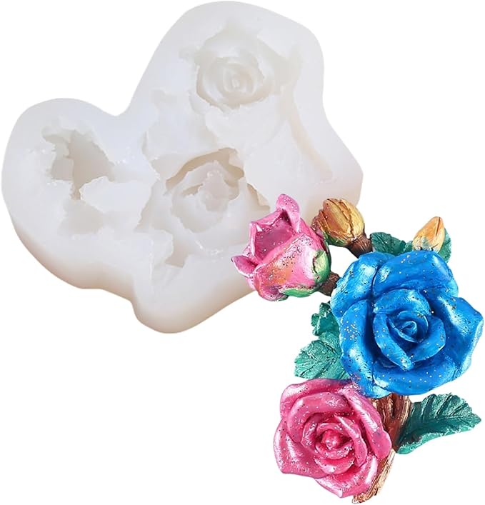 3D Flower Bouquet Candle Soap Silicone Molds Fondant Chocolate Candy Cake Decorating Mould Resin Clay Baking Pastry Tools (Rose)