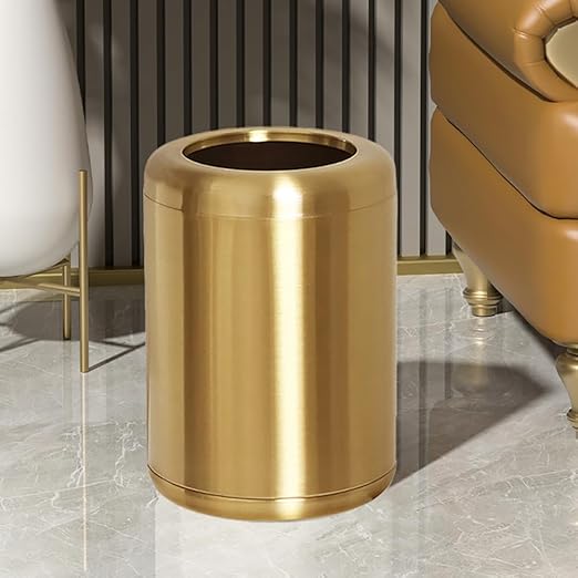 10 L/2.6Gallon,Brass Trash can,Brushed Bathroom Trash Can, Gold Wastebaske for Bathroom,Living Room,Office,Kitchen,Bedroom,Hotel (Gold)