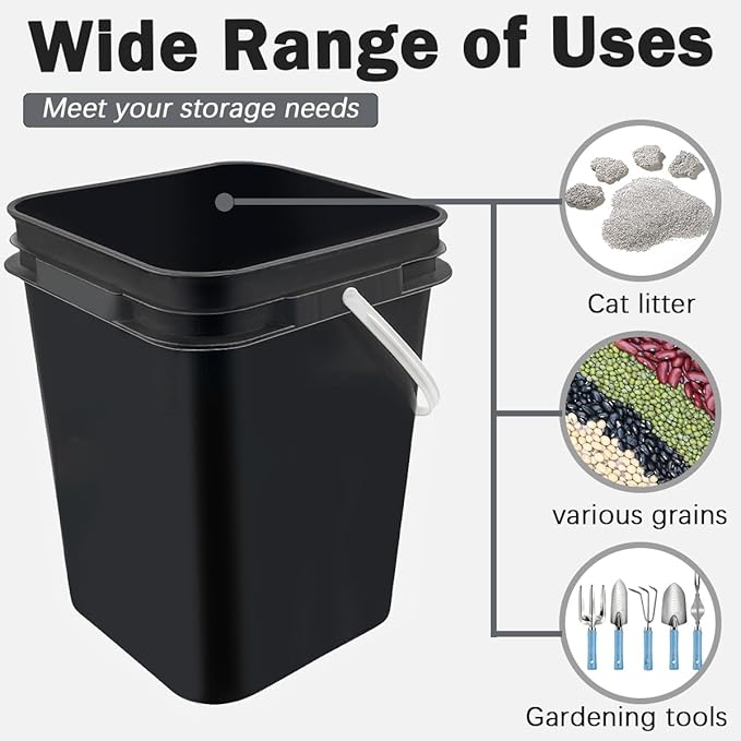 12 Pcs 5 Gallon Paint Bucket with Lid,Thickened Square Plastic Bucket Food Storage Container Industrial Buckets (with DIY Label Sticker Towel and Brush) for Paint Storage Barrels Garage Garden