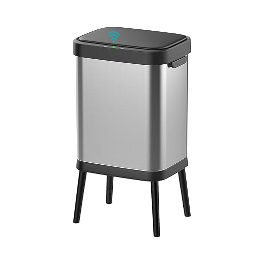 10.5 Gal Stainless Steel Touchless Sensor Trash Can with, Wide Rectangular Design, Brushed Finish – Automatic Lid, Raised Legs (Silver)