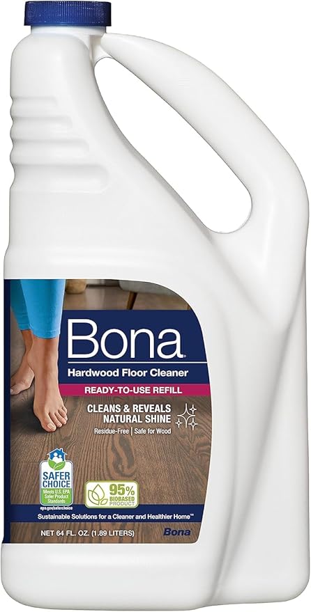 Bona Hardwood Floor Cleaner Refill - 64 fl oz - Unscented - Refill for Bona Spray Mops and Spray Bottles - Residue-Free Floor Cleaning Solution for Hardwood Floors