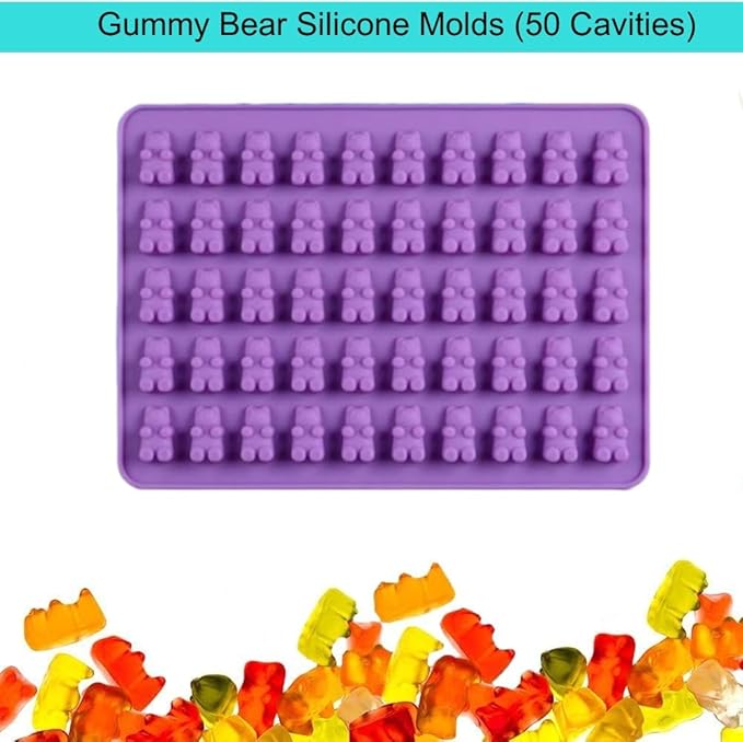 2 Piece Gummy Bear Silicone Molds, Non-Stick Chocolate Candy Mold with 2 Droppers Food Grade (Purple)