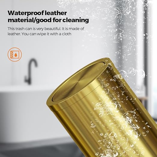 4.7 Gallon/18L Stainless Steel Bathroom Trash Can,Gold Garbage Bin with Swing Lid, Round, Elegant Waste Basket, for Toilet Bathroom Cafe Kitchen Office Hotel Home (18L-Gold)