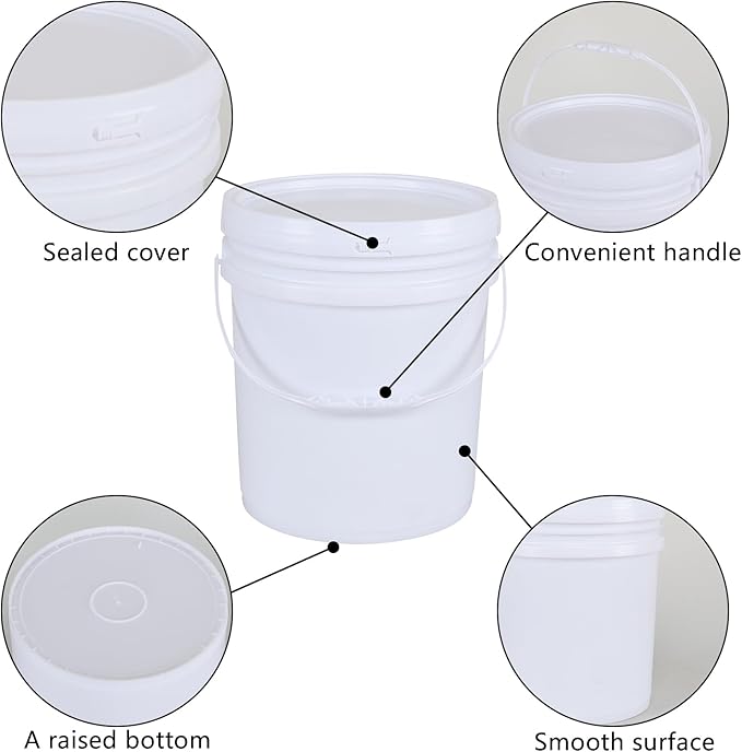 7 Gallon White Plastic Bucket Pail Container with Lids, Food Grade Bucket Pail with Airtight Lid, 4 Pack