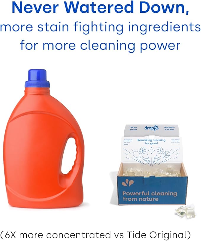 Dropps Odor & Stain Biobased Power Laundry Detergent Pods, Orange Blossom (140 Count) - HE Compatible Laundry Pods for Fresh Clothes - Laundry Soap Supplies & Recyclable Paperboard Packaging
