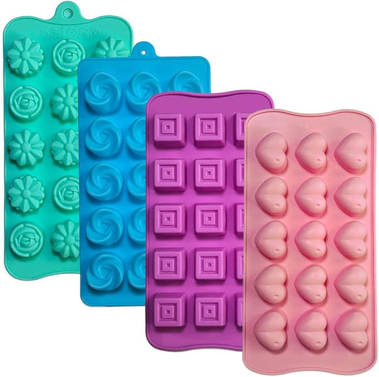 Gummy Candy Molds - 4Pcs Silicone Chocolate Mold for Kids, Non-stick and Bpa Free for Chocolate, Baking, Jelly, Wax Melt, Ice Cubes