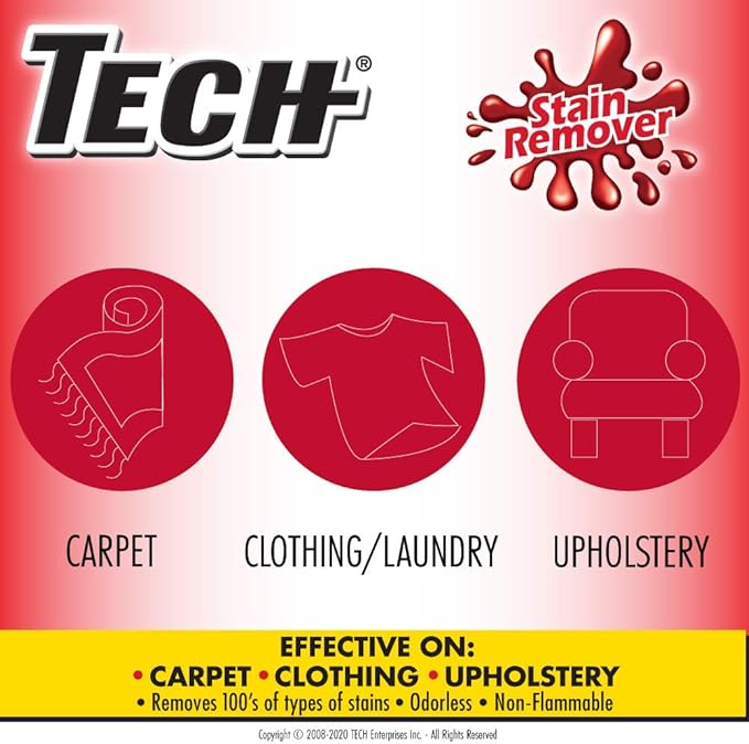TECH Multi-Purpose Stain Remover, 8 oz-2 pk, For Carpet, Clothes, Upholstery, and Other Fabrics
