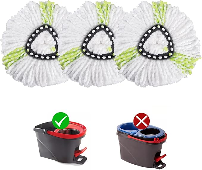 Matthew Cleaning 3Pack Green Microfiber Spin Mop Replacement Head Compatible with EasyWring Spin Mop Replace Head-EasyWring High Absorbency,Machine Washable,Microfiber Spin Mop Refills