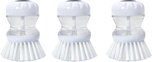 Dish Brush with Soap Dispenser for Dishes Pot Pan Kitchen Sink Scrubbing, White 3 Pack