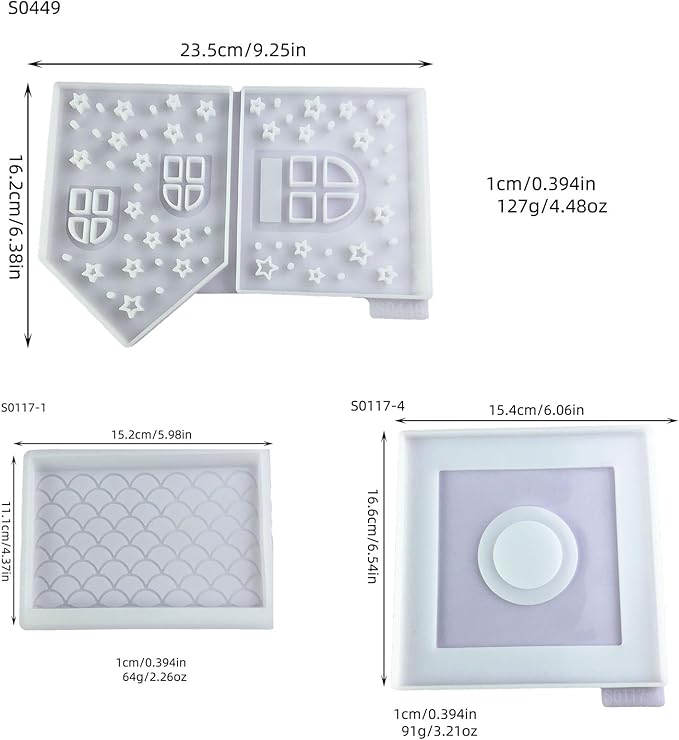 Decorative House Silicone Resin Mold Set, Christmas Night Light Casting Molds with Star Pattern, DIY Epoxy Craft
