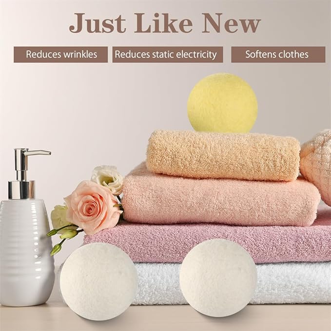 Wool Dryer Balls XL 6 Pack Pure Organic Wool Premium Reusable Fabric Softener New Zealand Sheep Wool Ball for Dryer Natural Fabric Softener Saves Drying Time