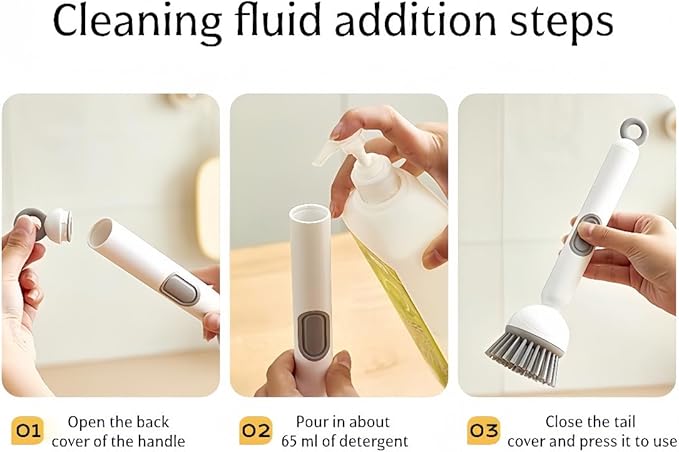 Adjustable Dish Brush with Soap Dispenser, Non-Scratch PET Bristles, Ergonomic Handle, Kitchen Cleaning Tool for Pots, Pans & Sink (Grey, Combination Style (1 Long + 1 Short))