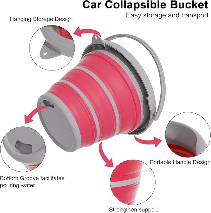 GOLDFOX Collapsible Bucket-10L (2.6 Gallon) Bucket for Cleaning with Handle-Folding Foldable Portable Plastic Water Supplies,Collapsible Bucket for Car Wash Camping Garden-Pink