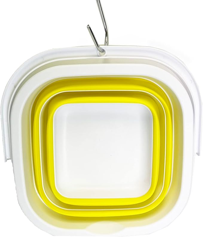 SAMMART Collapsible Rectangular Cleaning Bucket 5L (1.3 Gallon)- Foldable Camping Beach Sand Water Pot Pail- Portable Space Saving Tub for Household, Outdoor Car Washing (White/Lemon)