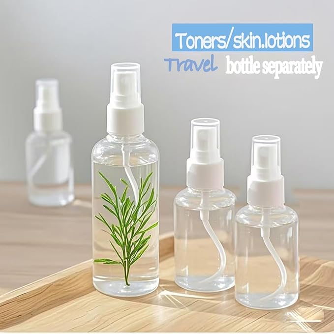 Small Spray Bottle, Clear Empty Mini Travel Plastic Bottle. Premium spray bottles for perfumes and cosmetics. 2 * 1oz, 2 * 1.7oz. (4 Pack)