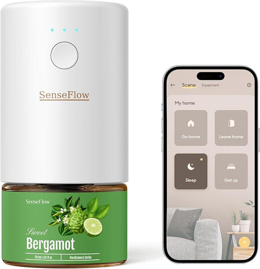 SF101S Smart Wi-Fi Waterless Ultrasonic Essential Oil Diffuser–100% Plant-Based,120-Day Natural Air Freshener & Aromatherapy Scent Diffuser Covers 100㎡ for Home,Hotel-Bergamot