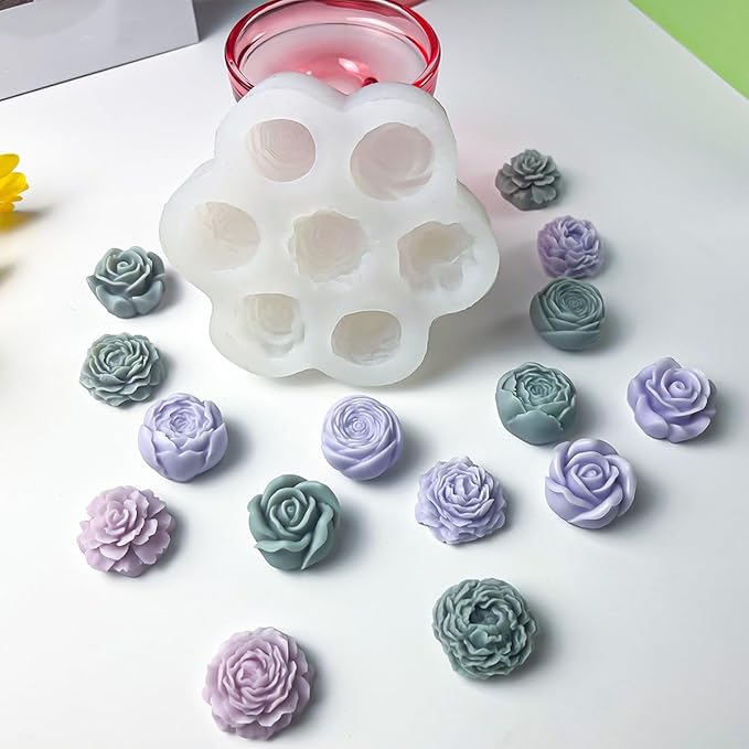 7 Cavities Flower Mold - Multiple Style - Soap & Candle Mold - Silicone 3D Molds for Candy & Home Decor - Resin Casting & Making Molds