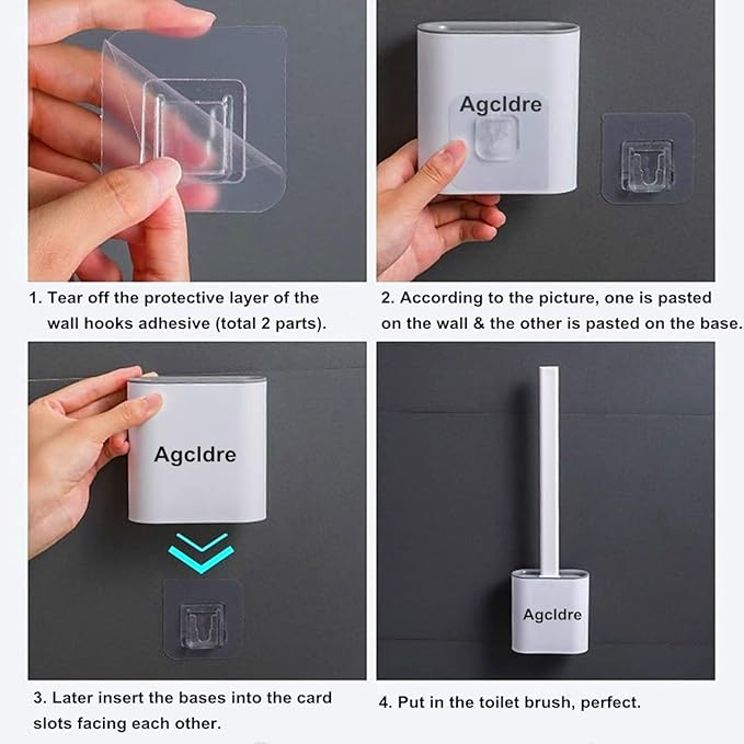 Toilet Brush with Holder Silicone Toilet Brush and Cleaning Brush for Household Bathroom Toliet Brush Set (Black,Gray)