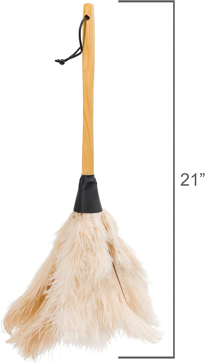 Redecker Ostrich Feather Duster with Varnished Wooden Handle, 19-2/3-Inches, White