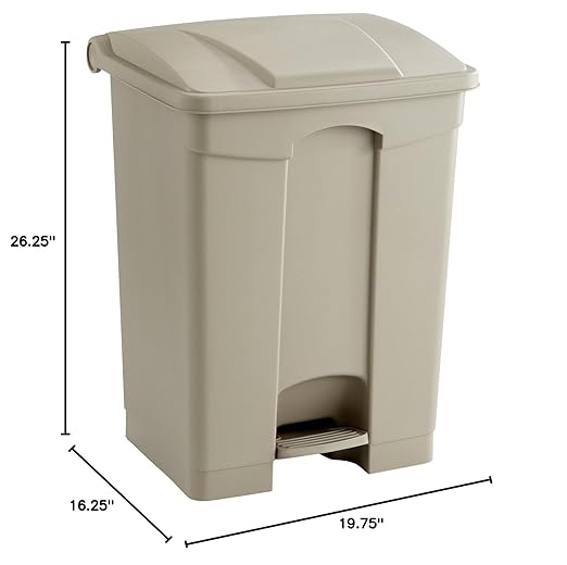 Safco Step On Plastic Trash Can with Foot Pedal, 17 Gallon Garbage Can for Kitchen, Indoor or Outdoor Use, Hands Free, Tan