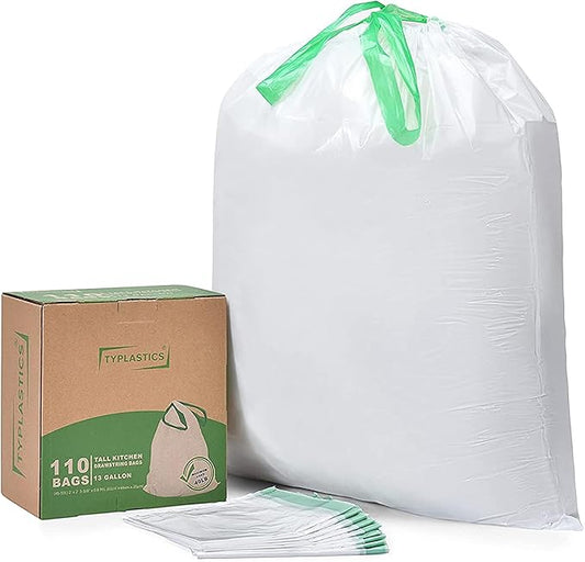 TYPLASTICS Tall Kitchen Drawstring Trash Bags, 13 Gallon, 110 Count