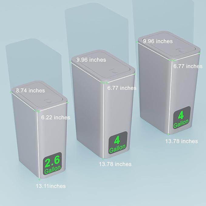 N. NETDOT 3 Pack (2 of 4 Gal & 1 of 2.6 Gal) Small Trash Can with Lid,Bathroom Garbage Can with Pop-Up Lid,Waste Basket for Bathroom,Kitchen,Bedroom,Powder Room,Craft Room,Office,College (Gray)