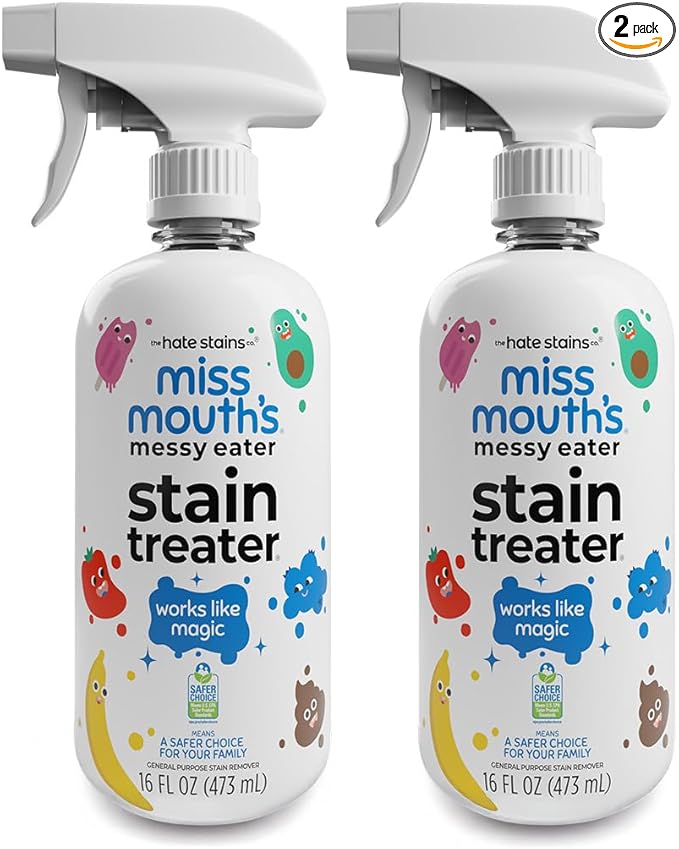Miss Mouth’s Messy Eater Stain Treater Double Trouble Bundle - 2-Pack of 16oz Stain Remover - Newborn & Baby Essentials - No Dry Cleaning Food, Grease, Coffee Off Laundry, Underwear, Fabric