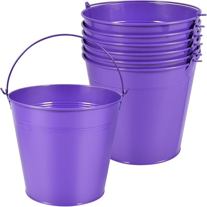 OBTANIM 7 Pack Purple Metal Buckets with Handle Galvanized Ice Pails for Plants, Succulents, Party Favors Organizing, Rustic Home Decor or Classrooms Pencil Storage (7.1 x 5.2 inch)