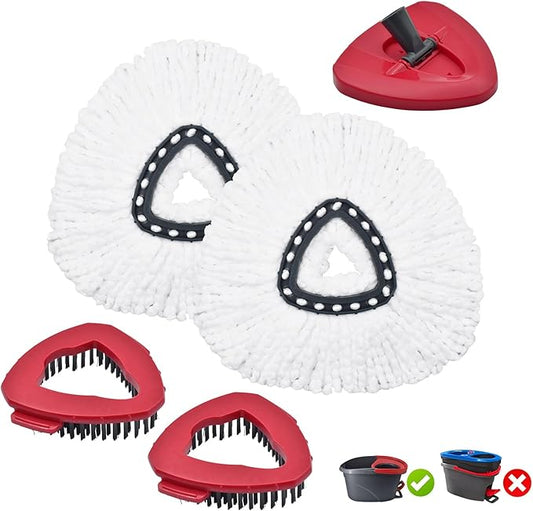 Mop Replace Head for O Cedar, Mop Heads Replacements for Ocedar, Spin Mop Replacement Head for Ocedar Easy Wring 1 Tank System, Include 2 Pack Spin Mop Refills & 2 Scrubber Mop Head & 1 Pack Mop Base