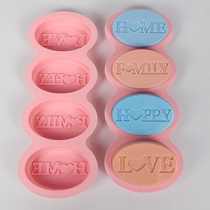 Silicone Soap Mold 2pcs Oval Silicone Soap Molds 4 Cavities with Letter for Homemade Craft Soap Mold, Cake Mold, Ice Cube(Size 3.54 x 2.36inch)