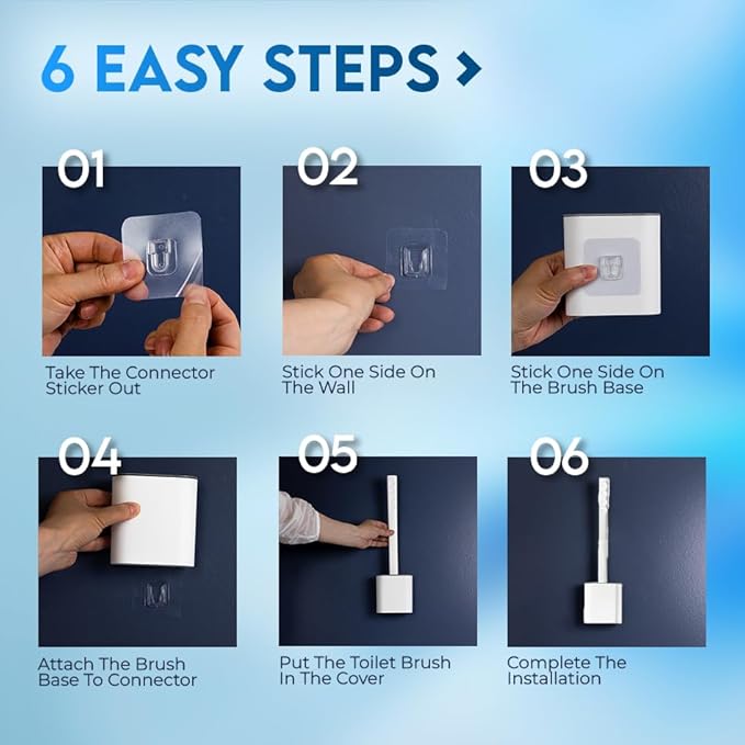 Silicone Toilet Brushes & Holders Set – Pack of 4 Wall Mounted Toilet Bowl Brushes White – Long Non-Slip Handle, Flexible Bristles for Easy Cleaning – Modern Toilet Scrubber Brush