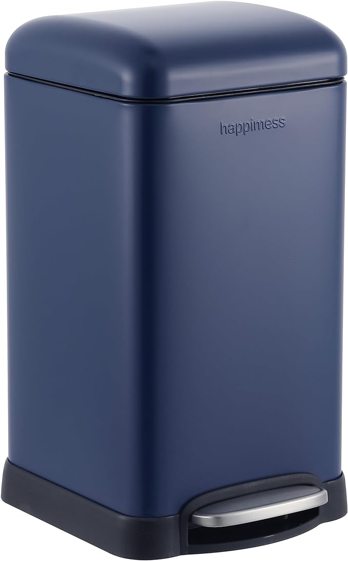 happimess HPM1012F Betty Retro Mini 3.2-Gallon Step-Open Trash Can, Fingerprint Resistant, Modern, Minimalistic for Home, Kitchen, Laundry Room, Office, Bedroom, Bathroom, Denim Blue