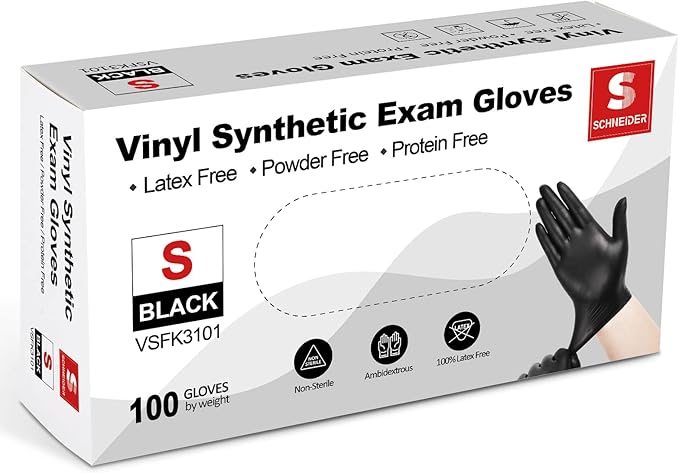 Schneider Vinyl Synthetic Exam Gloves, 4 Mil, Latex Free Disposable Gloves for Medical, Cooking, Cleaning, and Food Prep