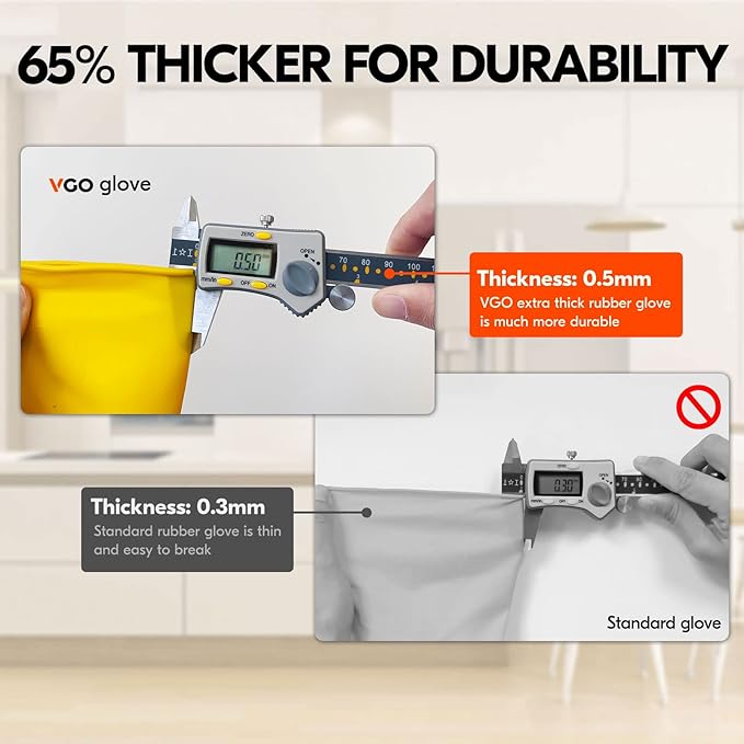 Vgo... 1-Pair Reusable Household Gloves, Rubber Dishwashing gloves, Extra Thickness, Long Sleeves, Kitchen Cleaning, Working, Painting, Gardening, Pet Care (Size S, Yellow, HH4601)