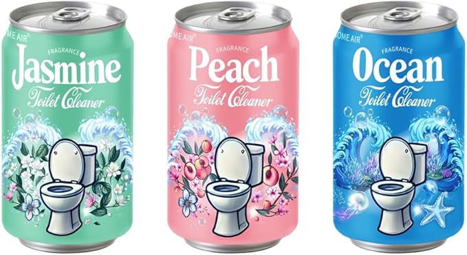 Beverage can Toilet Bowl Cleaner,Septic Toilet Bowl Tablets in Bottles, Automatic Long-Lasting Toilet Cleaner Bottle,Powerfully Cleans and Prevent Stain Build Up (Ocean, Jasmine, and Peach Scent)