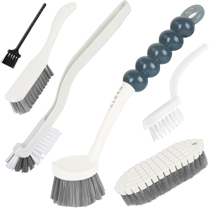 6 Pack Multipurpose Household Cleaning Brush Set, Deep Cleaning Brush Set with Grips Dish Brush, Scrub Brush, Bottle Brush, Shoe Brush, Groove Gap Brush, Keyboard Brush for Kitchen Bathroom